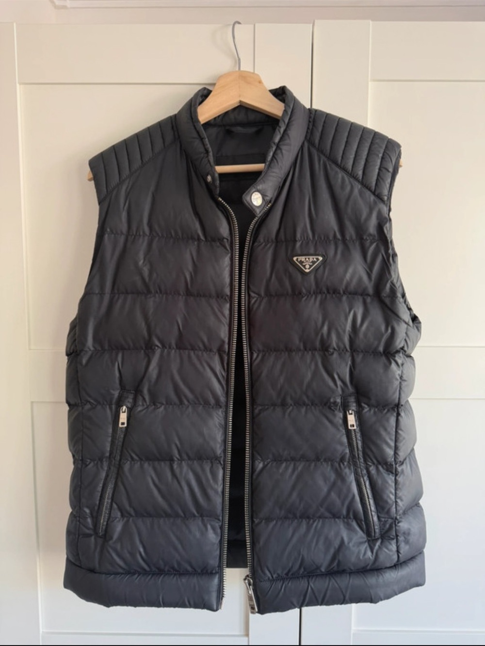 Prada Black Quilted Puffer Vest with Logo Patch